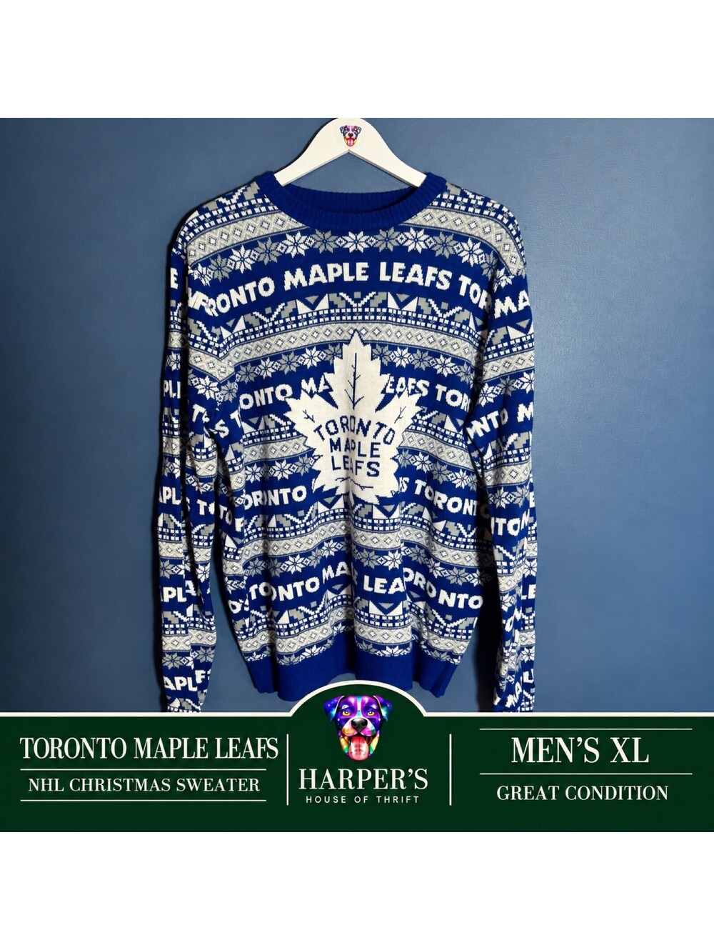 Toronto Maple Leafs Ugly Christmas Sweater NHL Official Licensed Blue Size XL